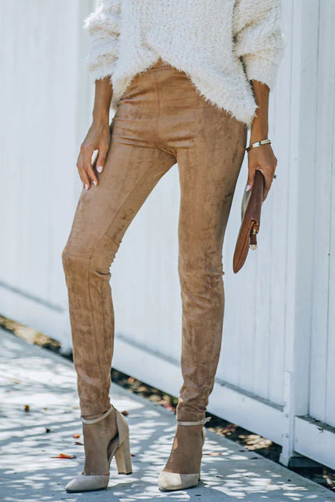 High Waist Faux Suede Skinny Leggings